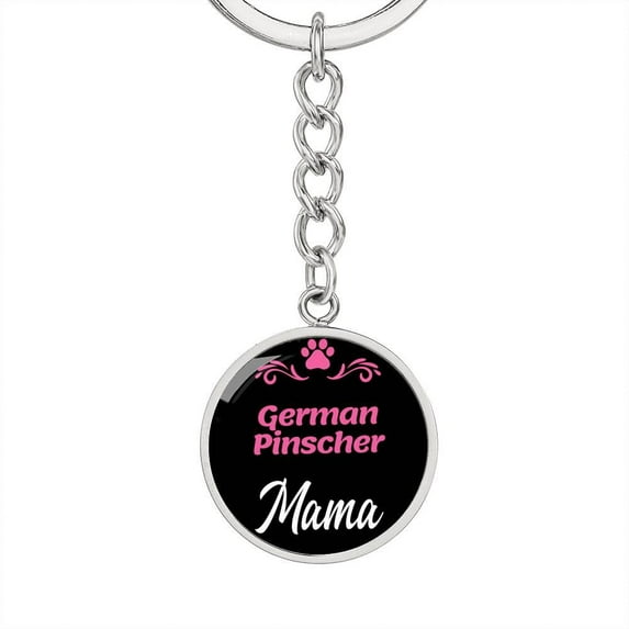 Dog Mom Keyring German Pinscher Mama Circle Keychain Stainless Steel or 18k Gold