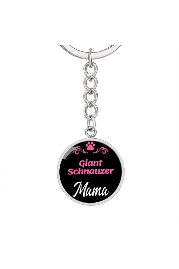 Dog Mom Keyring Giant Schnauzer Mama Circle Keychain Stainless Steel Silver Tone or Gold Tone