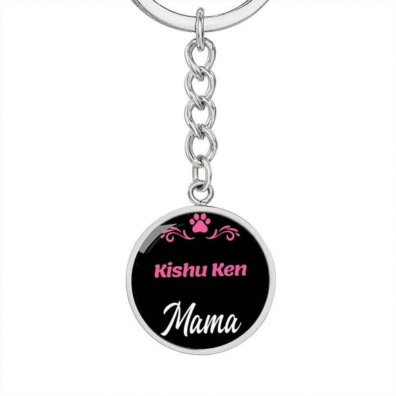 Dog Mom Keyring Kishu Ken Mama Circle Keychain Stainless Steel or 18k Gold