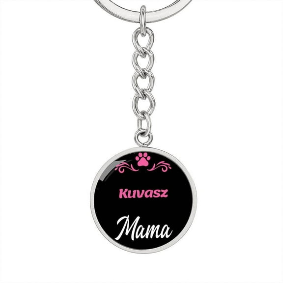 Dog Mom Keyring Kuvasz Mama Circle Keychain Stainless Steel or 18k Gold