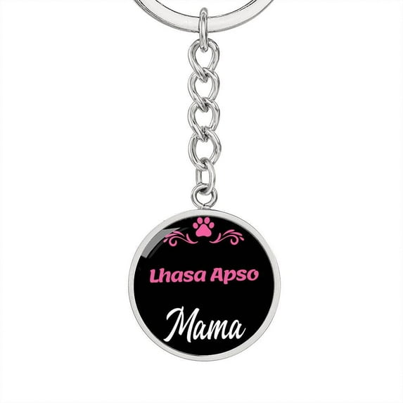 Dog Mom Keyring Lhasa Apso Mama Circle Keychain Stainless Steel or 18k Gold