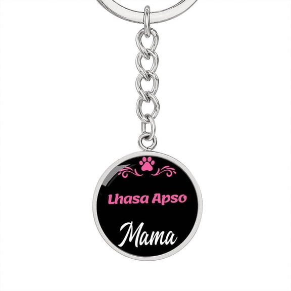 Dog Mom Keyring Lhasa Apso Mama Circle Keychain Stainless Steel Silver Tone or Gold Tone