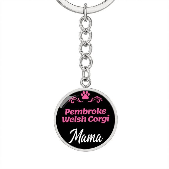 Dog Mom Keyring Pembroke Welsh Corgi Mama Circle Keychain Stainless Steel or 18k Gold