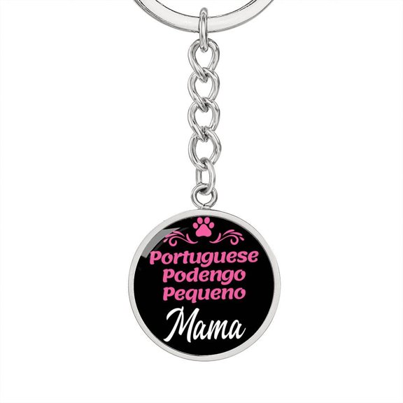 Dog Mom Keyring Portuguese Podengo Pequeno Mama Circle Keychain Stainless Steel or 18k Gold