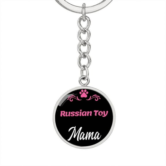 Dog Mom Keyring Russian Toy Mama Circle Keychain Stainless Steel or 18k Gold