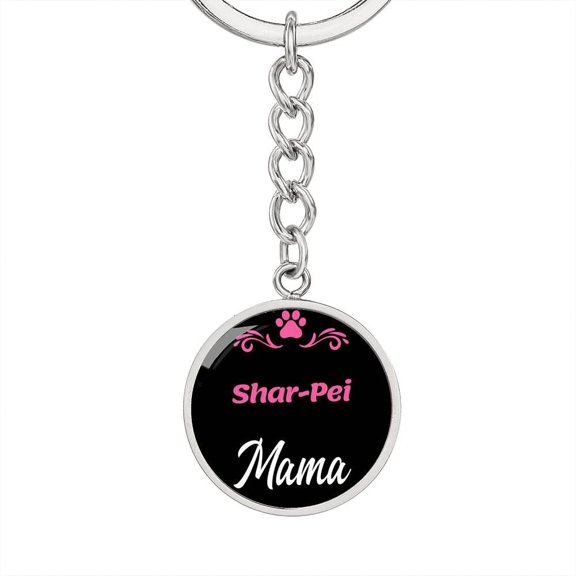 Dog Mom Keyring Sharpei Mama Circle Keychain Stainless Steel Silver Tone or Gold Tone