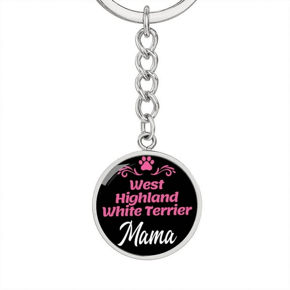 Dog Mom Keyring West Highland White Terrier Mama Circle Keychain Stainless Steel or 18k Gold