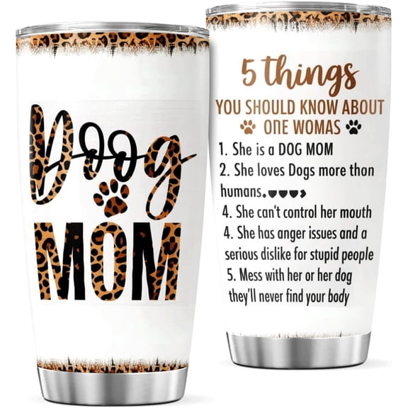 Dog Mom Leopard Print 20 Oz Stainless Steel Tumbler Funny Quote Gift For Lovers Women Pet Owner Travel Mug Coffee Cool Hot Insulated Heat Bottle Drink Iced Outdoor Tea