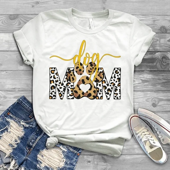 Dog Mom Leopard Printed Dog Paw Gift Tshirt
