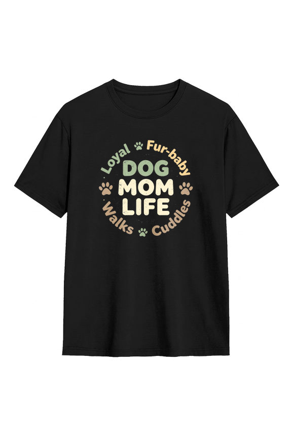 Dog Mom Life Walks Cuddles Cool Graphic Tee for Women, Fun Dog Lover Cotton Short Sleeves T-Shirt