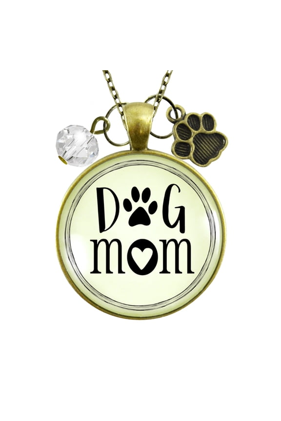 Dog Mom Necklace Friendship BFF Paw Print Gutsy Goodness Adult Female Bronze Metal Jewelry