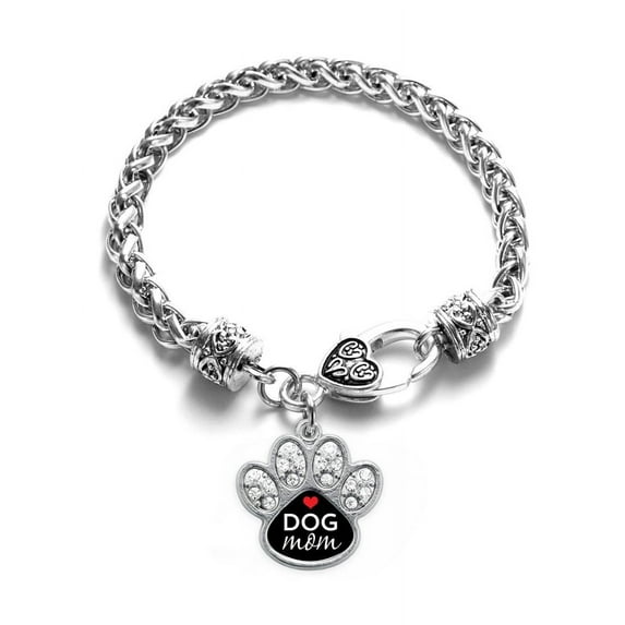 Dog Mom Pave Paw Charm Braided Bracelet