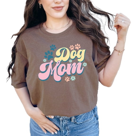 Dog Mom, Paws & Flowers Art Merch, Espresso Comfort Colors T-Shirt, Large