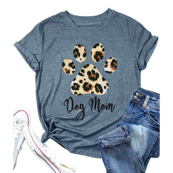 Dog Mom Shirt Women Funny Leopard Print Dog Mama TShirts Cute Graphic Tee Dog Lover Letter Print Short Sleeve Tee Tops
