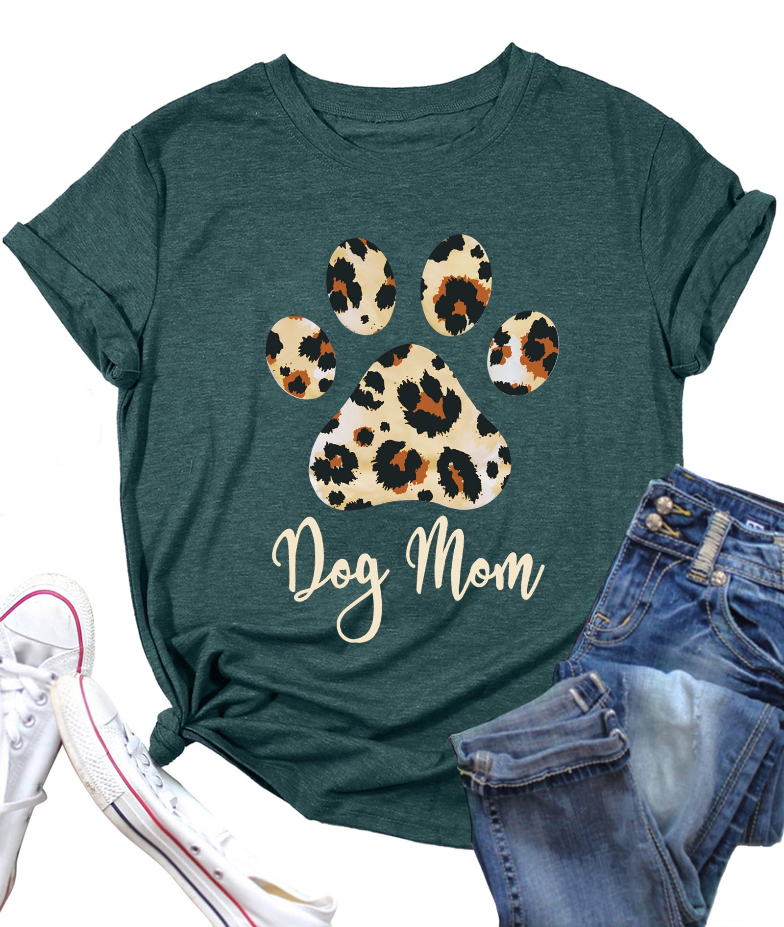 Women's Funny Mom Life Leopard Lips Graphic T-Shirt – Cute Letter Print Tee, Pink, Sizes S-2XL