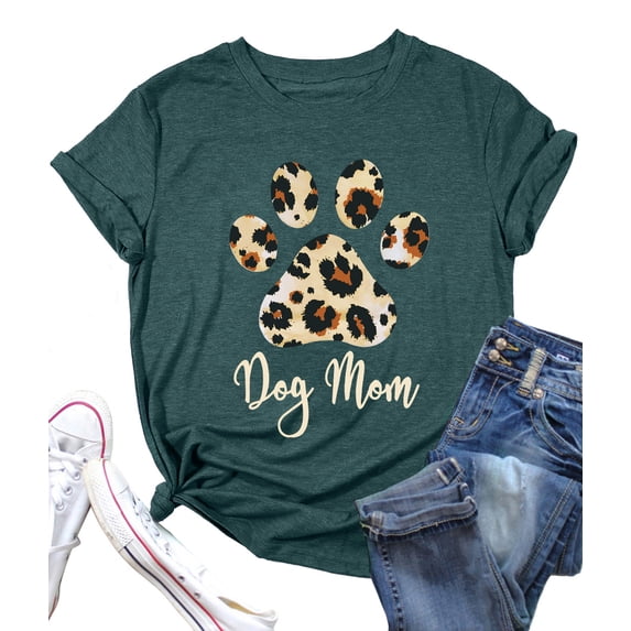 Dog Mom Shirt Women Funny Leopard Print Dog Mama TShirts Cute Graphic Tee Dog Lover Letter Print Short Sleeve Tee Tops