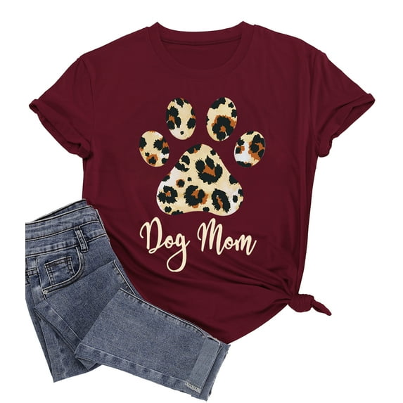 Dog Mom Shirt Women Funny Leopard Print Dog Mama TShirts Cute Graphic Tee Dog Lover Letter Print Short Sleeve Tee Tops