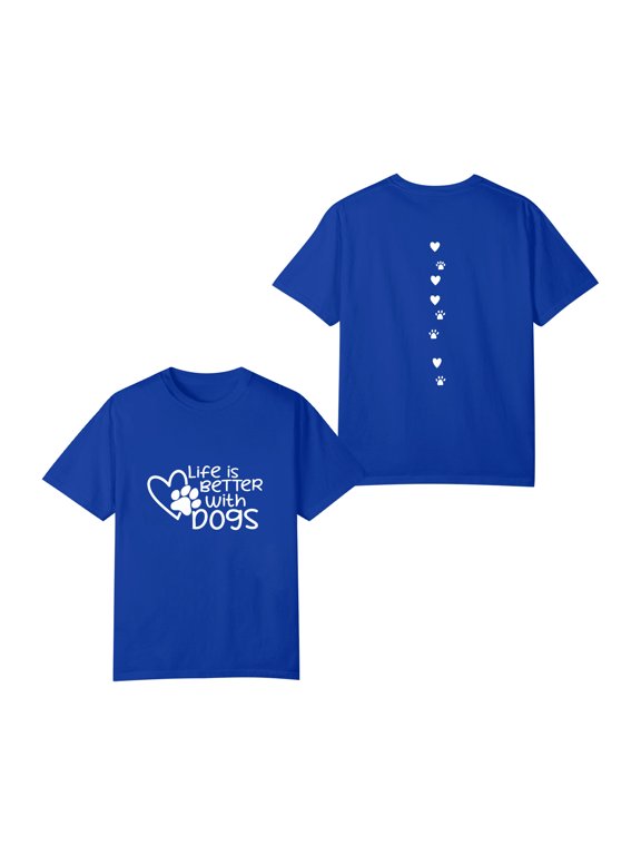 Dog Mom Shirt for Men Dogs Shirt Life is Better with Dogs T-Shirt Dog Paw Print Tee Funny Pet Lover Animal Gift Tops,Blue M