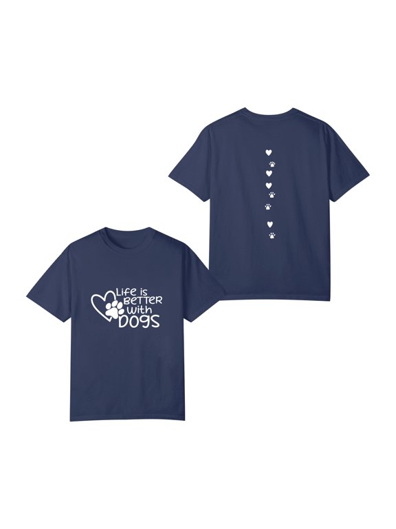 Dog Mom Shirt for Men Dogs Shirt Life is Better with Dogs T-Shirt Dog Paw Print Tee Funny Pet Lover Animal Gift Tops,Dark Blue 3XL