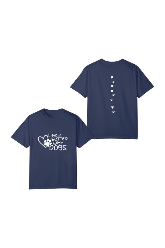 Dog Mom Shirt for Men Dogs Shirt Life is Better with Dogs T-Shirt Dog Paw Print Tee Funny Pet Lover Animal Gift Tops,Dark Blue L