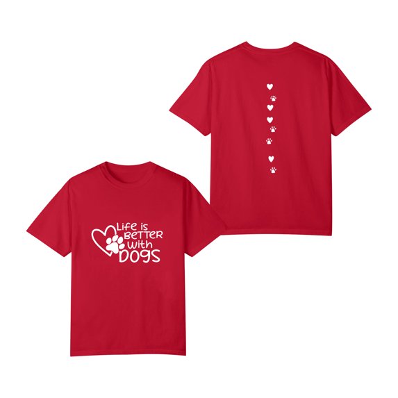Dog Mom Shirt for Men Dogs Shirt Life is Better with Dogs T-Shirt Dog Paw Print Tee Funny Pet Lover Animal Gift Tops,Red 3XL