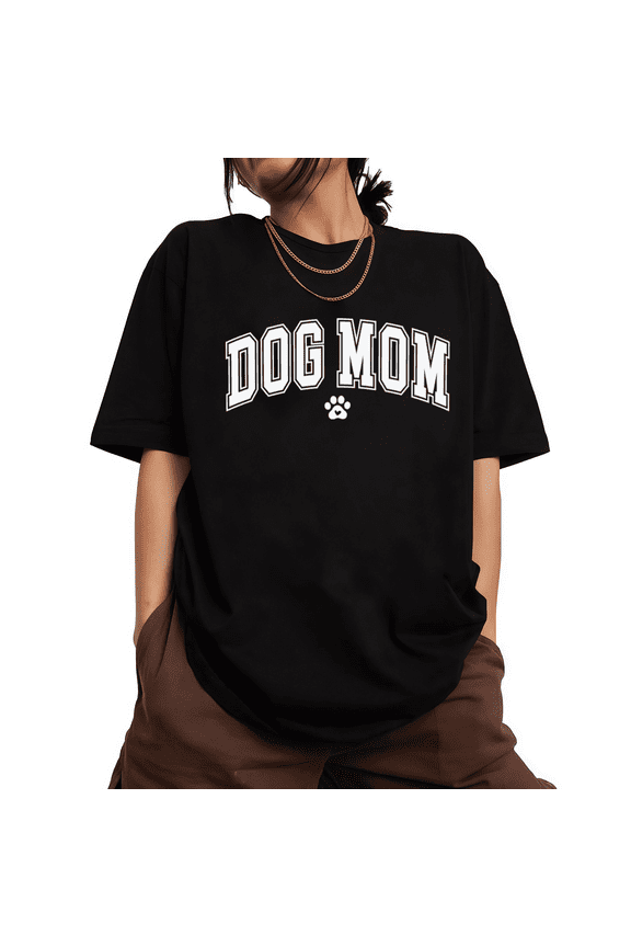 Dog Mom Shirts Black S-5XL Print Tshirt Varsity Style Paw Print Dog Lover Graphic Tees Tops