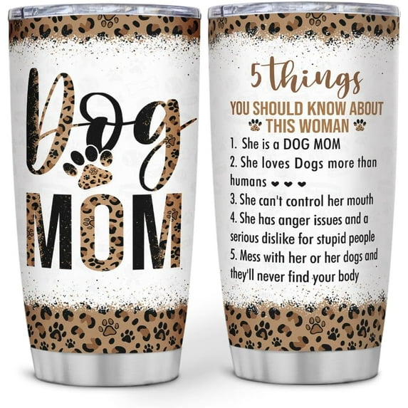 Dog Mom Tumbler 20oz Dog Lovers Gifts For Women Stainless Steel Insulated Tumblers Coffee Travel Mug Cup with Lid Mothers Day Birthday Stuff Gift For Dogs Owner Fur Mom Mama