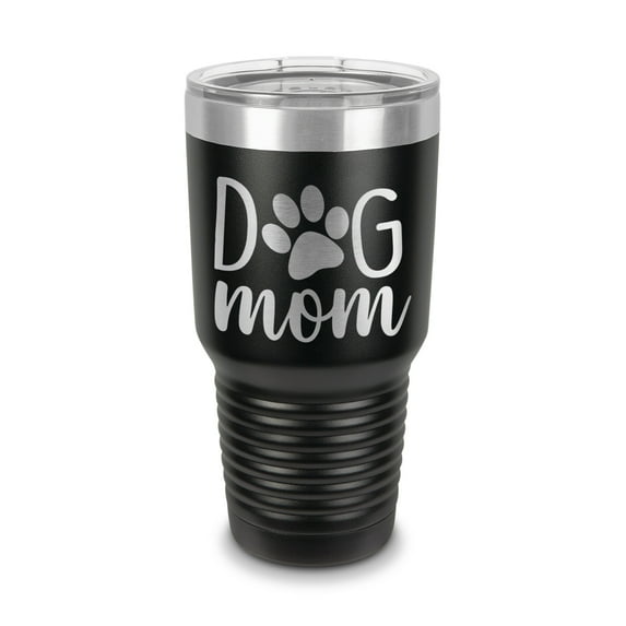 Dog Mom Tumbler 30 oz - Laser Engraved w/ Clear Lid - Stainless Steel - Vacuum Insulated - Double Walled - Travel Mug - love pets animals dogs paw print - Black