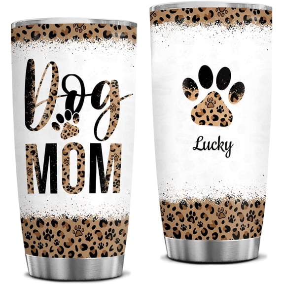 Dog Mom Tumbler Personalized Dog Gifts For Women Stainless Steel 20oz Leopard Tumblers Cup Birthday Christmas Presents For Puppy Lovers Pet Owners Fur Mama Gifts