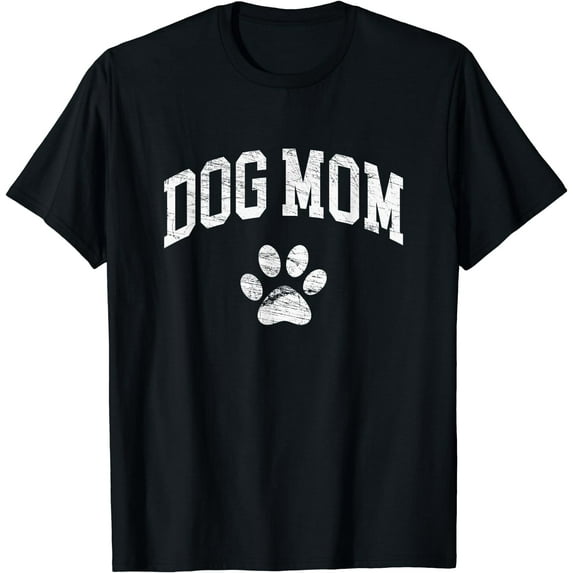Dog Mom - Vintage Distressed Design - Funny Dog Paw T-Shirt Black Medium