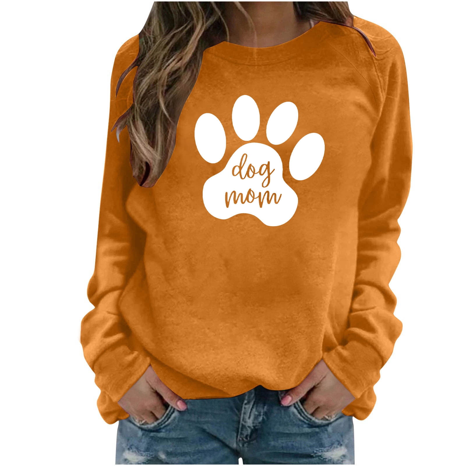 Dog Mom Womens Sweatshirts Big Dog Paw Print Long Sleeve