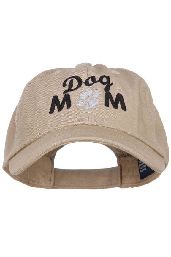 Dog Mom Words with Paw Embroidered Cotton Cap - Khaki OSFM