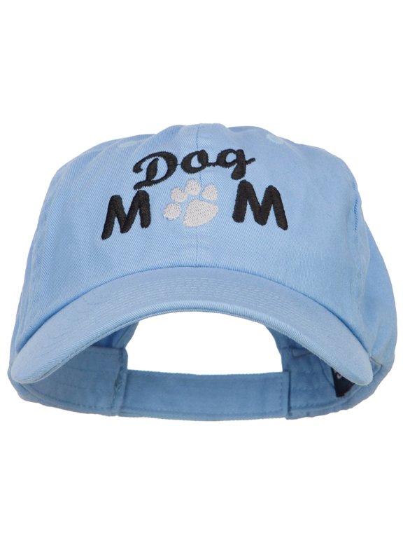 Dog Mom Words with Paw Embroidered Cotton Cap - Sky Blue OSFM