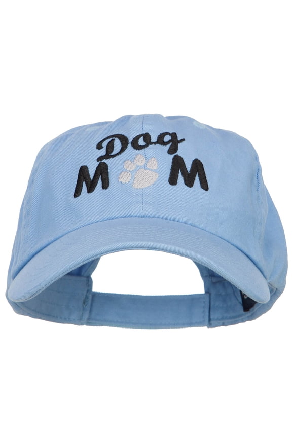 Dog Mom Words with Paw Embroidered Cotton Cap - Sky Blue OSFM