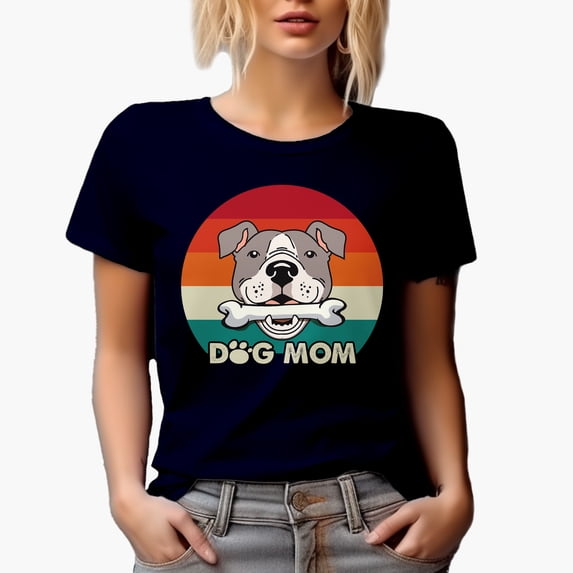 Dog Mom with a Pitbull, Navy Blue T-Shirt, 3XL