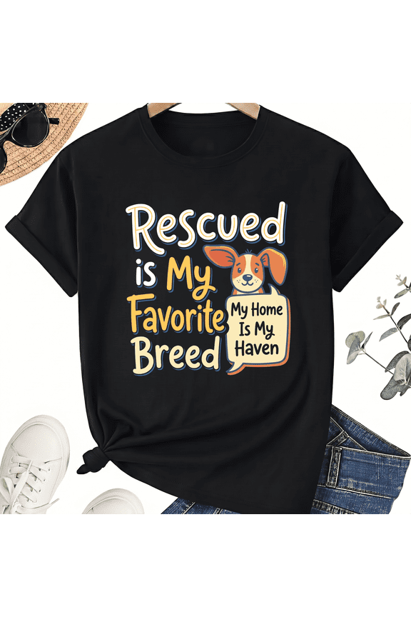 Dog Moms Christmas In July Graphic T-Shirt, Rescued Dog Mom Text