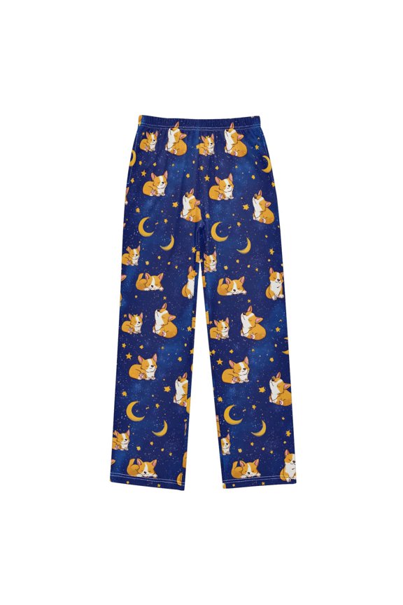 Dog Moon Pattern Pajama Pants Soft Lightweight Lounge Pants Bottoms Sleep Pants Warm Comfy