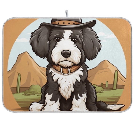 Dog Mountains Hat Dish Drying Mat Dish Drainer Rack Mats Water Absorbent Non-Slip Easy Clean Heat Resistant for Kitchen Counter