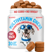 Dog Multivitamin Chews with Glucosamine, Probiotics & Omegas   Daily Nutritional Support for Dogs   Joint, Skin & Overall Wellness   30 Soft Chews