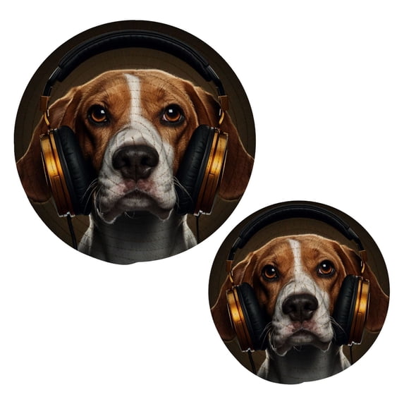 Dog Music Earphone Trivet Mats Pot Holders Cotton Woven Non-Slip Heat Resistant for Hot Pots Pans Pats for Cooking Baking Set of 2