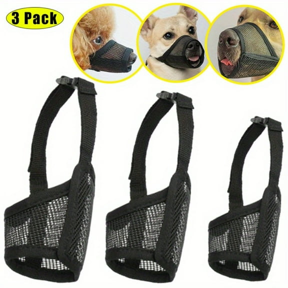 Dog Muzzle 3-Piece Set, Adjustable Mesh Muzzle for Small to Large Dogs, Breathable Anti-Biting Mask for Grooming and Vet Visits