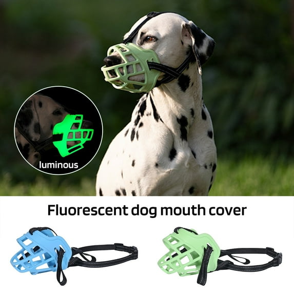 Dog Muzzle Adjustable Breathable Basket Muzzle Fluorescent Mouth Cover Cage Prevent Biting Chewing Pet Muzzle for Training Walking