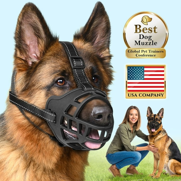 Dog Muzzle Breathable Basket Mouth Guard for Grooming & Training, Black, Size L, 1 Pack