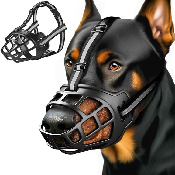 Dog Muzzle, Breathable Basket Muzzles for Small Medium Large Sized Dogs, Adjustable Humane Cage Mouth Cover for Scavenging Grooming Biting Chewing, Allows Panting and Drinking