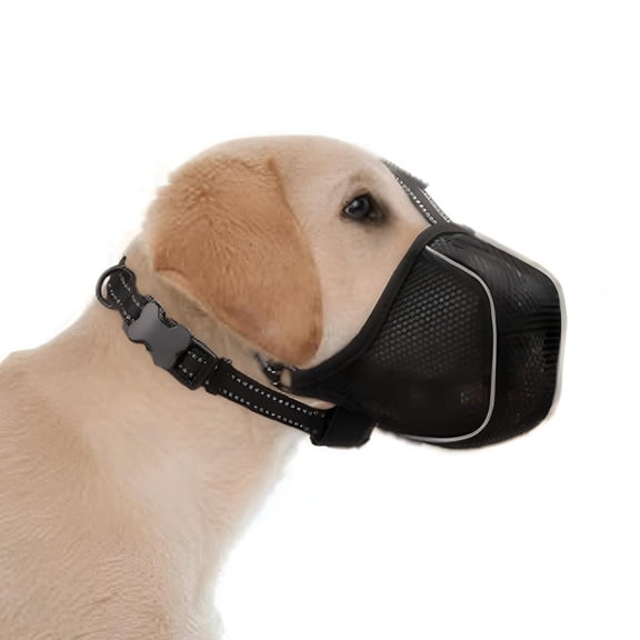 Dog Muzzle with Collar, Adjustable Reflective Dog Mouth Guard Soft Mesh Muzzle for Large Medium Small Sized Dogs to Prevent Eating Things, Biting and Barking (S)