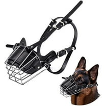 Dog Muzzle, Dog Metal Face Basket, Anti-Biting Anti-Barking Dog Mouth Breathable Adjustable Leather Leash Suitable for Large Medium-Sized Dogs