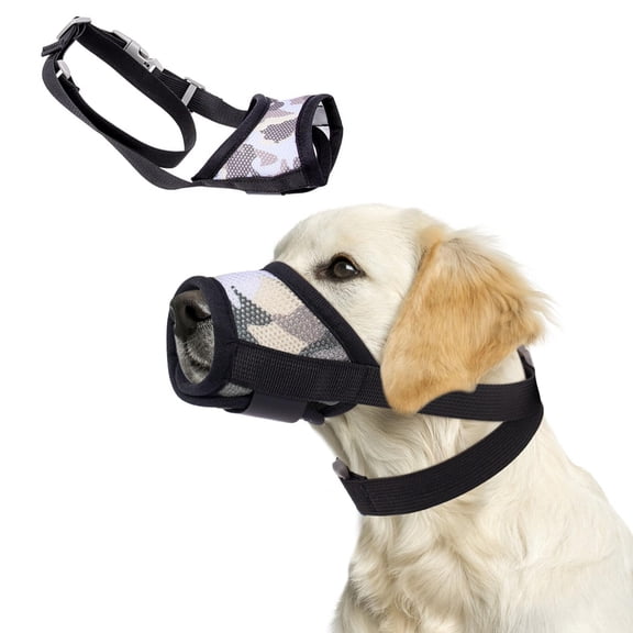 Dog Muzzle with Escape-Proof Elastic Neck Collar, Soft Adjustable Mesh Dog Mouth Guard for Large Medium Small Dogs to Prevent Biting Barking Chewing & Allows Panting Drinking