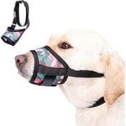 Dog Muzzle with Escape-Proof Elastic Neck Collar, Soft Breathable Air Mesh Mouth Cover Stops Biting Barking Chewing Allows Drinking Panting, Adjustable Muzzle for Small Medium Large Dogs