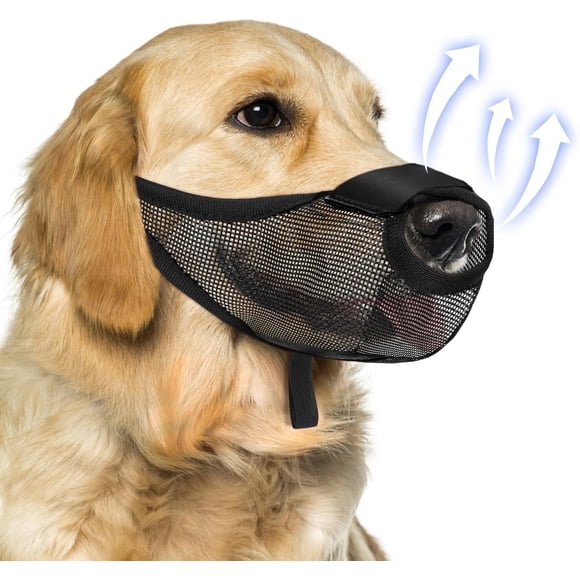 Dog Muzzle for Large Medium Small Dogs, Patented Mesh Muzzle to Prevent Biting Chewing Eating, Soft Mouth Guard with Front Opening Design for Drinking Panting,Black S