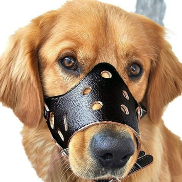 Dog Muzzle Leather, Comfort Secure Anti-Barking Leather Dog Muzzle for Small Medium Large Dogs, Breathable and Adjustable, Allows Drinking and Panting, Used with Collars